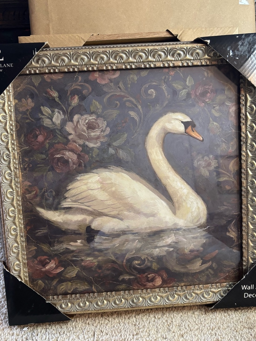 Viral Marmont Hill Swan Floral Framed Wall Art 15x15 Hand Embellished